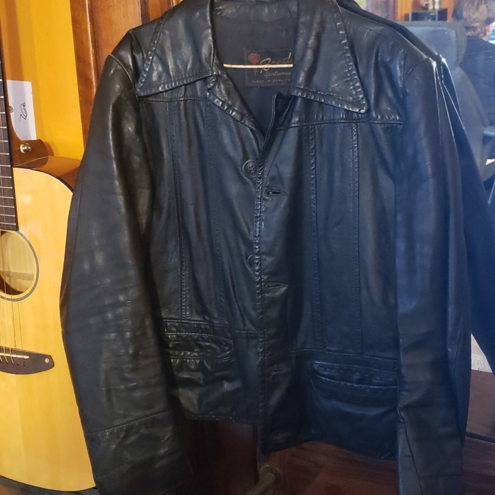 Vintage black leather jacket.